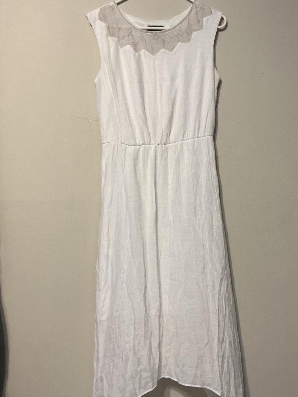 AB Studio White Sleeveless Maxi Dress with Sheer Embroiderey